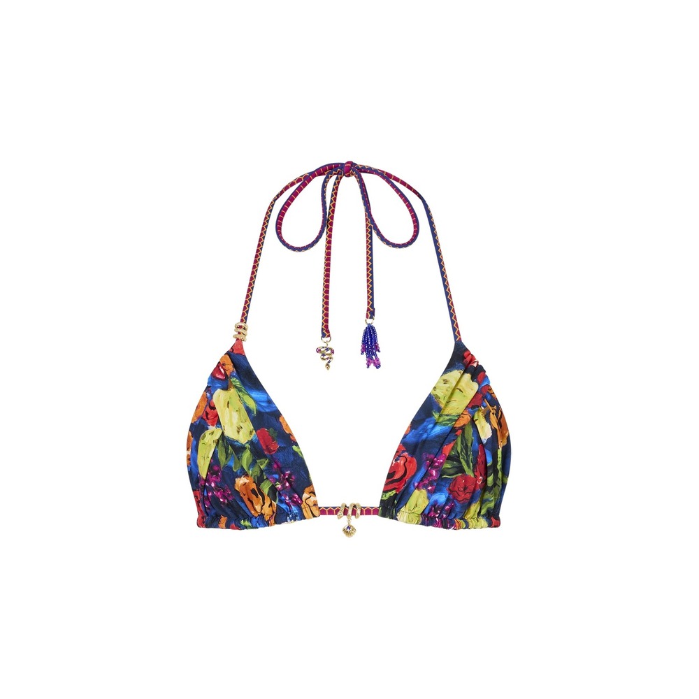 Bydee Rhodes Bikini Top Ayana Floral Halter Beaded Gold Charm Size Small NWT